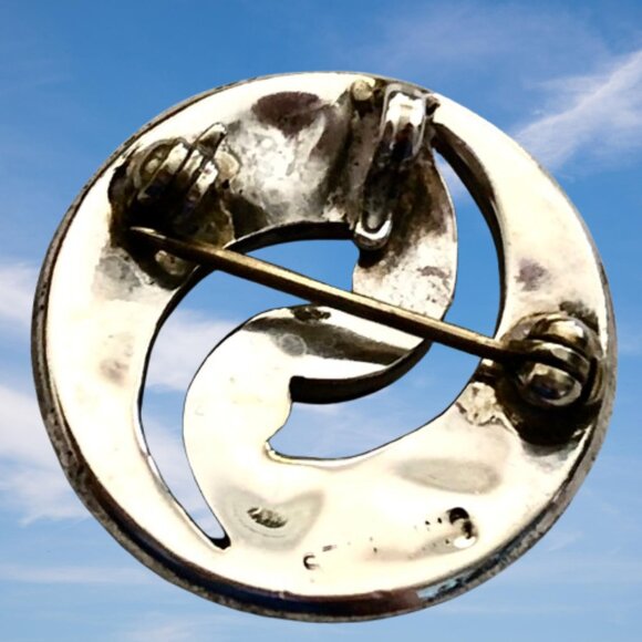 Vintage Brooch OR Pendant inlaid Turquoise MOP Southwesern Round Circle - Picture 4 of 7